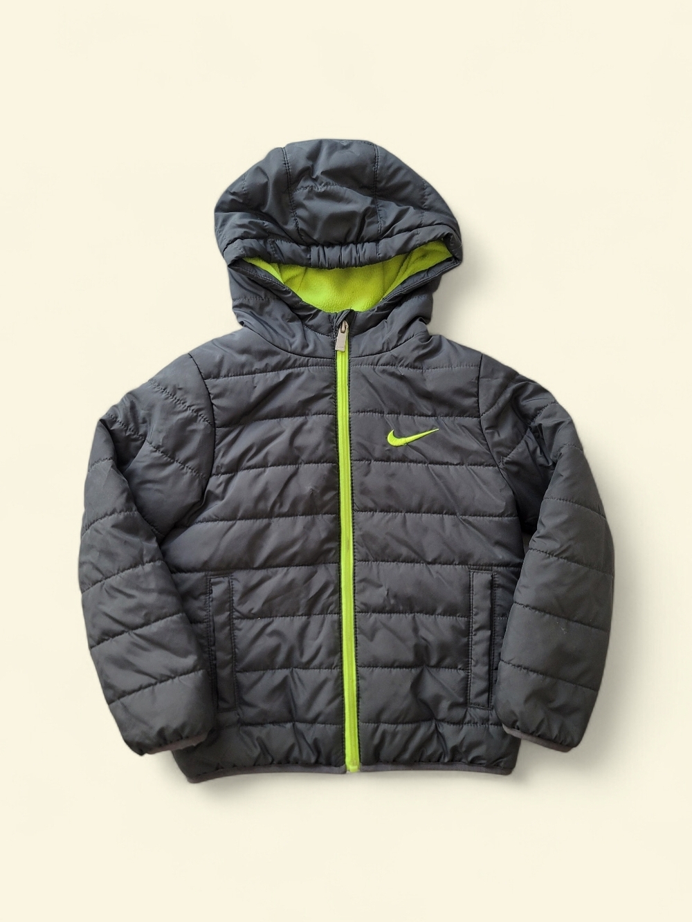 Nike Kids' 4T Puffer Jacket in Charcoal Gray Lime Interior Full Zip